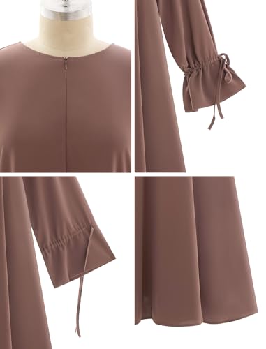 ODIZLI Women's Abaya Muslim Long Sleeve Tie Cuffs Prayer Dress Arabic Kaftan Dubai Turkey Islamic Dresses - color: Khaki, size: Large