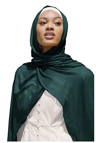 Txameru Hijab Scarf for Women - Muslim Rayon Crinkle With Fringe Edge - color: Dark Blue Gray