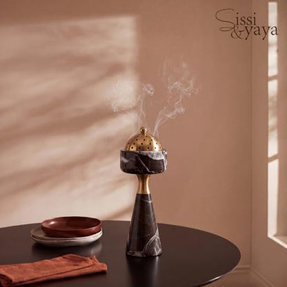 Sissi & yaya Marble Incense Burner with Brass Cover, 11 x 3.8 inches, Multi-Purpose Holder for Cones, Coils and Sticks (Dark Brown) - color: Dark Brown