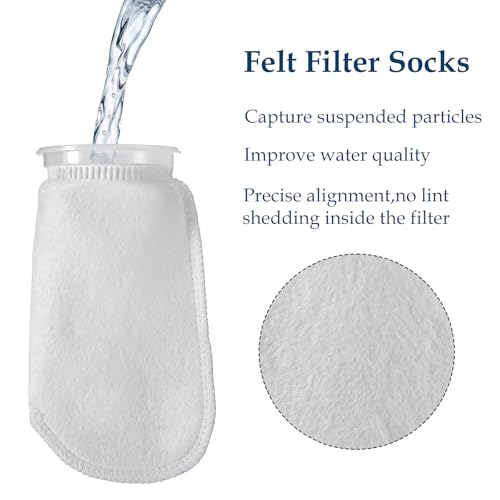 6 Pcs Filter Sock 4 Inch Ring by 10 Inch Long 200 μm, Felt Aquarium Filter Bags for Freshwater Saltwater Aquariums Fish Tank, Sump Filter Socks, Use in Overflows