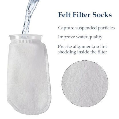 6 Pcs Filter Sock 4 Inch Ring by 10 Inch Long 200 μm, Felt Aquarium Filter Bags for Freshwater Saltwater Aquariums Fish Tank, Sump Filter Socks, Use in Overflows