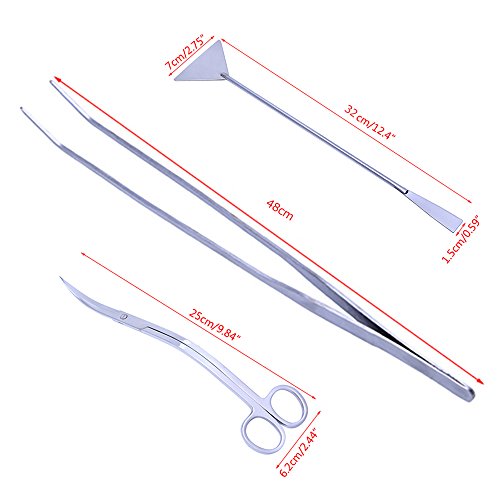 Stainless Steel Fish Tank Cleaning Starter Kit Aquarium Curved Tweezer Scissors Spatula Tools - 48cm Tweezers - size: 48cm Tweezers