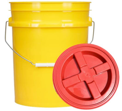 5 Gallon Food Grade Plastic Bucket with Air Tight Screw on Lid Made in USA Container (Yellow Bucket with Red Lid) - color: Yellow Bucket With Red Lid