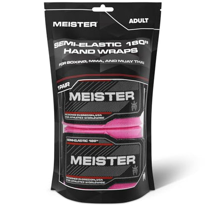 Meister Adult 180" Semi-Elastic Hand Wraps for MMA & Boxing (Pair) - color: Pink