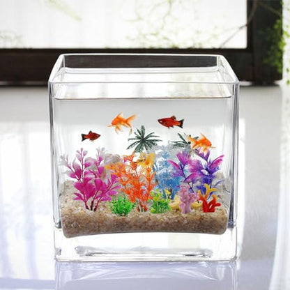 QUOZUO Fish Tank Decorations Plants with Resin Coral, 8 pcs Aquarium Decorations Small Plants Plastic, Fish Tank Accessories Aquarium Decor