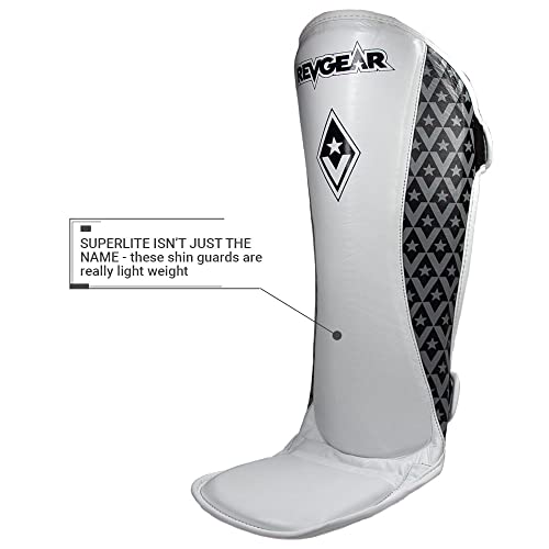 Revgear Superlite Light Weight Leather Shin Guards | for Martial Arts and MMA - color: White, size: X-Large