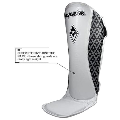 Revgear Superlite Light Weight Leather Shin Guards | for Martial Arts and MMA - color: White, size: X-Large