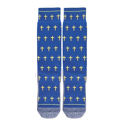 Men's – Christian Crew Socks for Men with Scripture | Moisture-Wicking | Easter Gift Idea - color: Blue and Gold Crosses