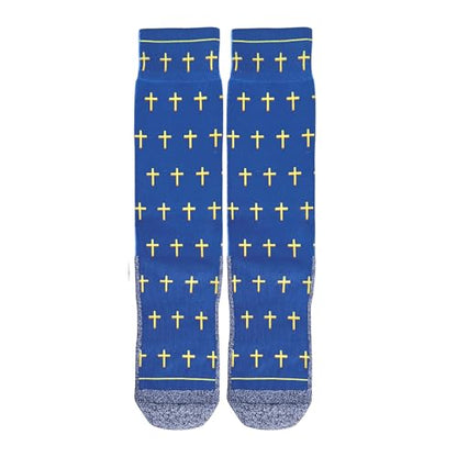 Men's – Christian Crew Socks for Men with Scripture | Moisture-Wicking | Easter Gift Idea - color: Blue and Gold Crosses