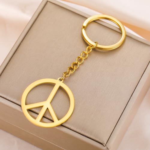 Dreamtimes Peace Sign Pendant KeyRing for Men and Women Love Peace Symbol Keychain Bag Car Keyring Peace Sign Jewelry - color: Gold
