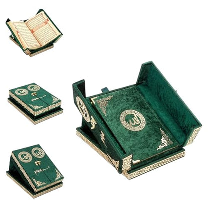 Special Design Quran Velvet Box with Stand with Allah and Muhammad Written | Special Quran Holder Stand | Islamic Gift | Perfect Ramadan,Eid,Birthday,Umrah Gift for Muslim Women Men Child (Green) - color: Green
