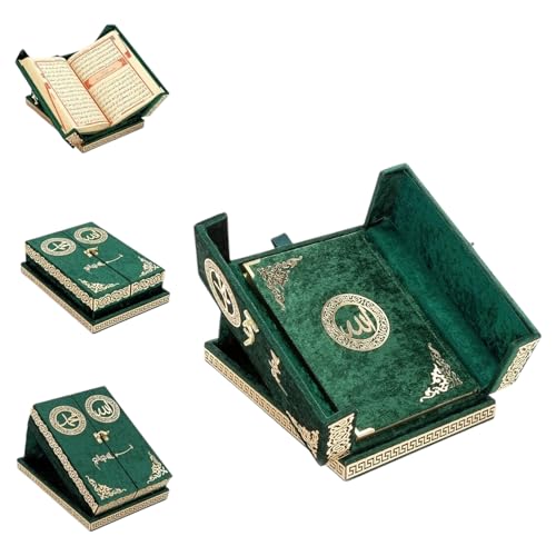 Special Design Quran Velvet Box with Stand with Allah and Muhammad Written | Special Quran Holder Stand | Islamic Gift | Perfect Ramadan,Eid,Birthday,Umrah Gift for Muslim Women Men Child (Green) - color: Green