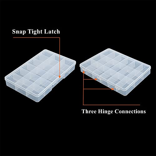 2 Pack Fixed 18 Grids Clear Plastic Compartment Container Case, Transparent Organizer Storage Divider Box with Lid for Bead, Button, Hardware, Screw, Sewing Kit, Craft Supplies - size: small 18 grids