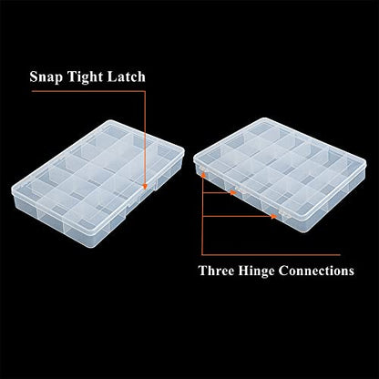 2 Pack Fixed 18 Grids Clear Plastic Compartment Container Case, Transparent Organizer Storage Divider Box with Lid for Bead, Button, Hardware, Screw, Sewing Kit, Craft Supplies - size: small 18 grids