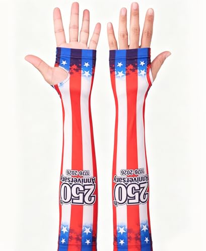 Aueyan Arm Sleeves for Men Women,Cooling Sleeves with Thumb Holes,Funny Sun Protection Arms Cover with Print Pattern - color: 250th Anniversary Stripes