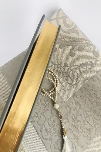 Medium Size Quran Set - Gray Thermo Leather Cover, Prayer Beads, Seccade - Hayrat Neşriyat