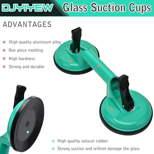 Heavy Duty Suction Cups - Aluminum Vacuum Handle Glass & Tile Lifter - Ergonomic, Reliable Suction for Lifting Large Glass, Tile, Marble, Floor, Dent Puller (2 Pack Green) - color: Green