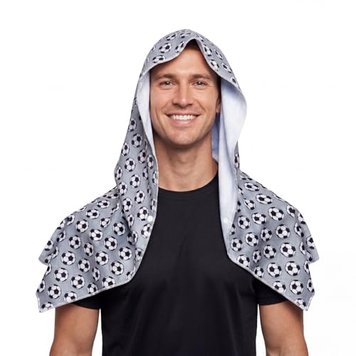 Cooling Hooded Towel for Soccer Fans & Outdoor Work, Gray | Printed soccer cooling wrap, instant chill, light breathable washable, for game cheer, run, cycle & construction work - color: Gray