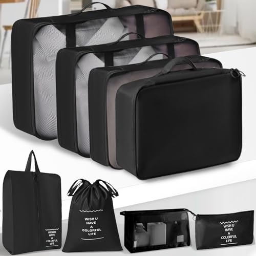 Packing Cubes 8 Set Travel Essentials for Carry on Luggage Organizers Bag Packing Cubes for Suitcases Travel Accessories (Black) - color: Black-2