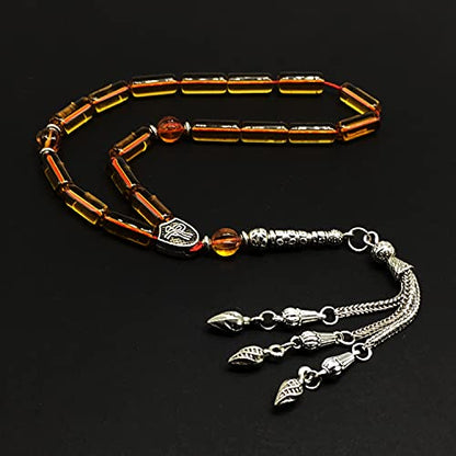 Honey Color Column Glass Prayer Beads, Worry Beads, Tesbih, Tasbih, Tasbeeh, Misbaha, Masbaha, Sebha, Rosary (15 x 6mm 17 beads) - color: Honey Color Glass Prayer Beads -15 x 6mm 17 beads