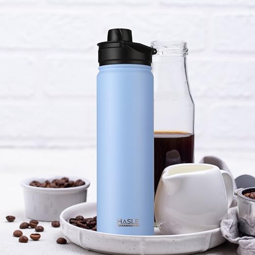 HASLE OUTFITTERS Insulated Water Bottle 22 oz Double Wall Stainless Steel Water Bottle Wide Mouth with Straw Lid & Spout Lid Keeps Cold or Hot(Blue,1) - color: Blue, size: 22 Ounces