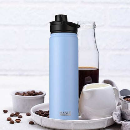 HASLE OUTFITTERS Insulated Water Bottle 22 oz Double Wall Stainless Steel Water Bottle Wide Mouth with Straw Lid & Spout Lid Keeps Cold or Hot(Blue,1) - color: Blue, size: 22 Ounces