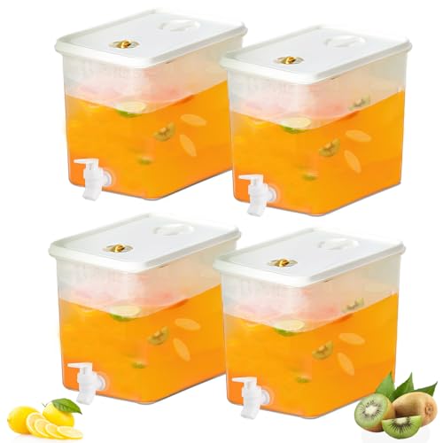 Beverage Drink Dispenser for Fridge, Plastic Beverage Dispenser with Spigot，Juice Container Sealed with Filter Screen，Cold Hot Drink Jug for Christmas Party Supplies (4PCS 2 Gallon) - color: 4PCS 2 Gallon