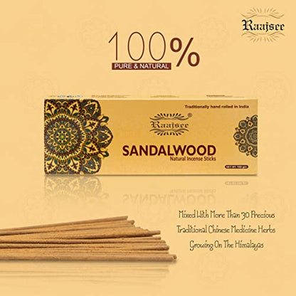 Raajsee Sandalwood Incense Sticks 100 Gm Pack-100% Pure Organic Natural Hand Rolled Free from Chemicals-for Church,Aroma Therapy,Relaxation,Meditation & Sensual Therapy - color: Sandalwood
