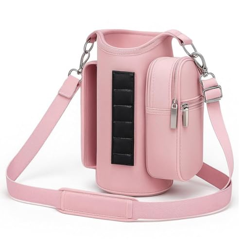 Magnetic Gym Bag Water Bottle Carrier Holder with Phone Pockets & Shoulder Strap,Gym Bag Accessories Organizer - color: Pink