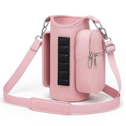 Magnetic Gym Bag Water Bottle Carrier Holder with Phone Pockets & Shoulder Strap,Gym Bag Accessories Organizer - color: Pink