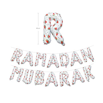 White Watermelon Ramadan Mubarak Foil Letter Balloons | Ramadan Palestine Themed Decoration by My Salah Mat Official Web Store - style: Ramadan Foil Balloons (White)