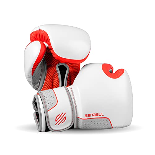 Sanabul Hyperstrike Boxing Gloves for Women, Kickboxing MMA Muay Thai Gloves, Training Sparring Punching Heavy Bag. - color: Red/White, size: 12 oz