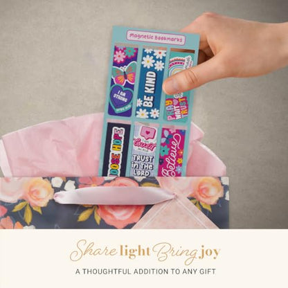Christian Art Gifts Magnetic Inspirational Scripture Bookmark Set - color: Pink & Teal Multicolor Stickered Floral