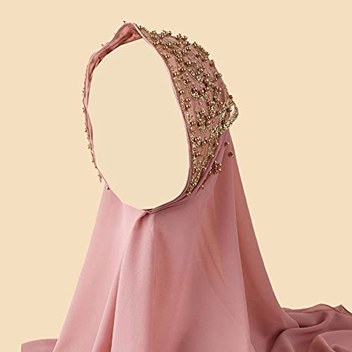 Women Fashion Chiffon Muslim Head Scarf Arabic Hijab Long Scarf Wrap - color: Beading Pink