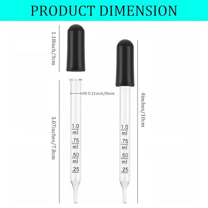 AOMI Glass Eye Dropper for Oils, 10pcs 1ml Glass Dropping Pipettes for Essential Oil, Lab, Medicine, Crafts or Transferring Other Liquid with Rubber Head, Straight Tube with Measurement