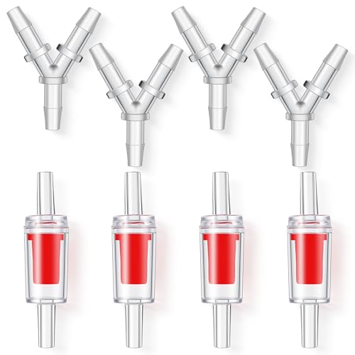 8Pcs Y Shape Aquarium Air Tubing Connectors, Check Valve for 3/16"Hose | 8Pcs Y-shape air connectors,4 check valves+4 tees.PP plastic,anti-shedding barbs,4.8mm fits 3/16" hose.For aquarium air pumps