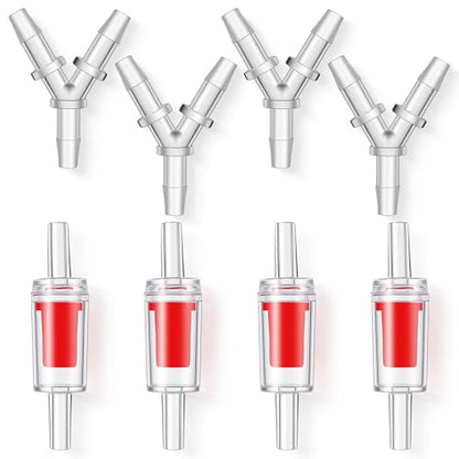 8Pcs Y Shape Aquarium Air Tubing Connectors, Check Valve for 3/16"Hose | 8Pcs Y-shape air connectors,4 check valves+4 tees.PP plastic,anti-shedding barbs,4.8mm fits 3/16" hose.For aquarium air pumps