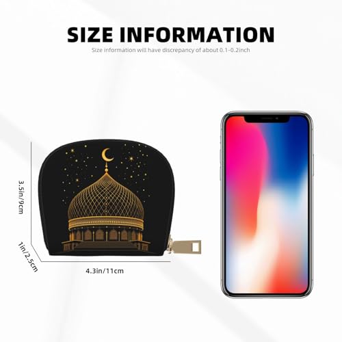 Elegant Islamic Style RFID Blocking Semi Circle Card Holder PU Leather Zipper Wallet Pouch Keychain Bag for Women Men, Slim Small Credit Card Case Organizer with 12 Slots - color: Elegant Islamic Style