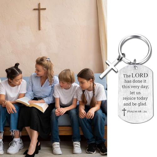 Inspirational Scripture Keychain with Cross - Bible Verse Matte Key Chain Religious Gift for Christian - style: Psalm 118:24