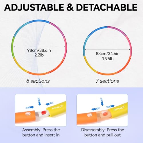Phobby Weighted Exercise Hoop for Adults, Adjustable Fitness Hoop | 8 Detachable Hoop Sections with Jump Rope & Storage Bag, Home Gym Workout - style: Basic 2.2lb