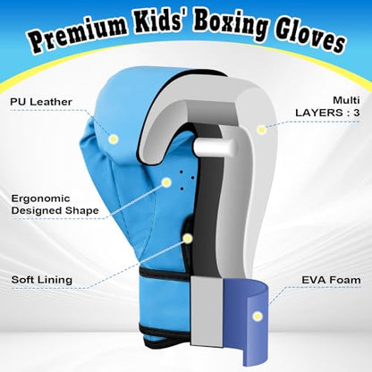 Kids Boxing Gloves for Boys & Girls, Youth Boxing Training Gloves for Kids Age 3 to 9 Years, 4OZ Training Sparring Gloves for Punching Bag Kickboxing Muay Thai MMA - color: Blue