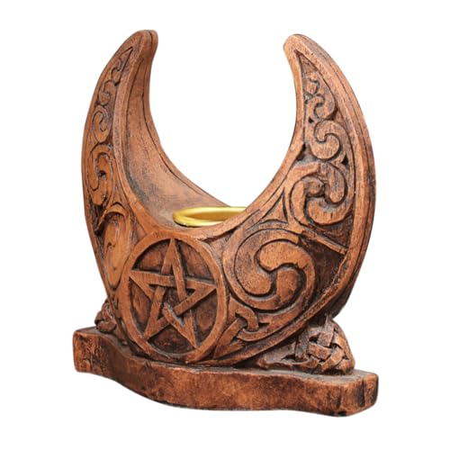 Dryad Design Crescent Moon Pentacle Taper Candle Holder | Wicca Decor