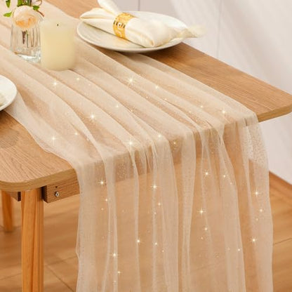 1pc Fall/Halloween Table Runner 10 ft Gold Metallic Foil Sheer - color: White
