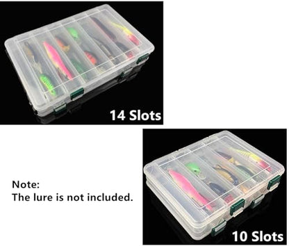 Double-Sided Fishing Lure Hook Tackle Box Visible Hard Plastic Clear Fishing Lure Bait Squid Jig Minnows Hooks Accessory Storage Case Container (Clear-10 Slots) - color: Clear-10 Slots