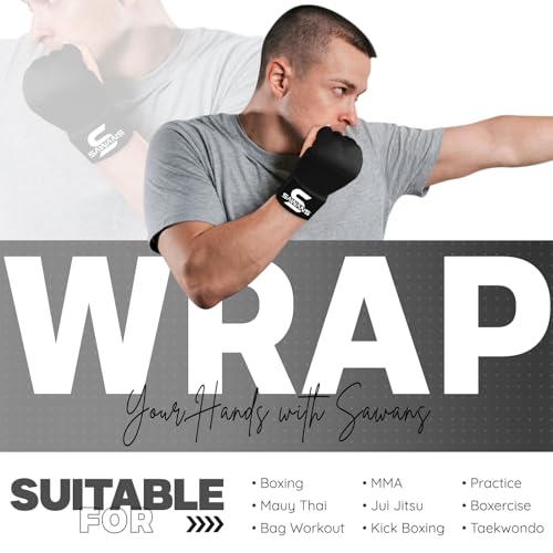 SAWANS Boxing Hand Wraps Inner Gloves for Hand Protection Long Wrist Straps Elasticated, Padded Martial Arts Combat Gloves Punching Bag Training Gel Mitts Muay Thai MMA - size: Large-X-Large