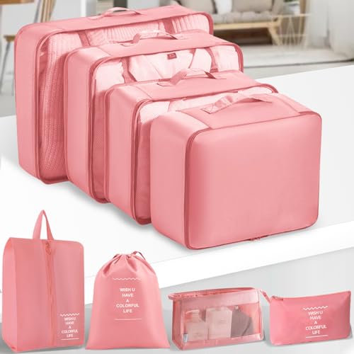 Packing Cubes 8 Set Travel Essentials for Carry on Luggage Organizers Bag Packing Cubes for Suitcases Travel Accessories (Pink) - color: Pink-2