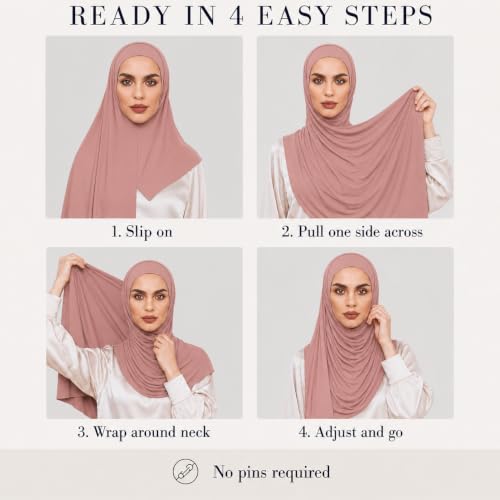 Slip-on Instant Premium Jersey Hijab Head Scarf Wrap for Muslim Women Made in Turkey - color: Dusty Rose, size: Pack of 1