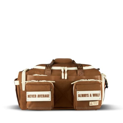 WOLFpak 30L Perfect Duffle Bag (Mocha) Tactical Gym Bag Hardshell Base 1000D Waterproof Travel Carry On with Shoe Compartment, Dual Cup Holders, Laptop Sleeve & Molle Straps - color: Mocha
