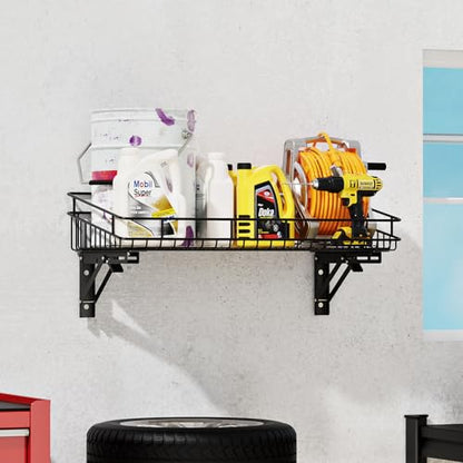 ULIBERMAGNET Large Folding Garage Shelf,Heavy Duty Wire Basket Storage Shelving,400LB Wall Mounted Storage DIY Folding Utility Racks for Garage, Office, Basement, Closet, Kitchen, Laundry - size: 400LB Folding Storage Baskets