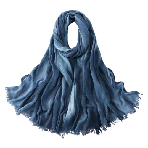 Women Tie Dye Crinkle Cotton Modal Hijab Scarf Tassel Shawl Wrap - color: 2